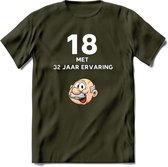 18 met 32 jaar ervaring T-Shirt | Grappig Abraham 50 Jaar Verjaardag Kleding Cadeau | Dames – Heren - Leger Groen - S