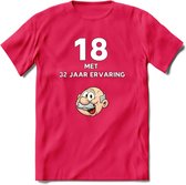 18 met 32 jaar ervaring T-Shirt | Grappig Abraham 50 Jaar Verjaardag Kleding Cadeau | Dames – Heren - Roze - XXL