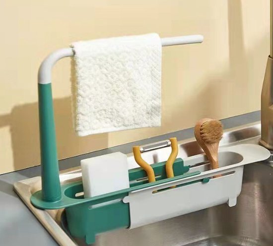 Porte-éponge pour évier de cuisine Organisateur d'évier multifonctionnel  Support de rangement pour évier de cuisine extensible - Blanc 