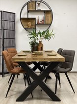 Eethoek Combideal mangohout rechthoek eettafel 180cm met 4 stoelen