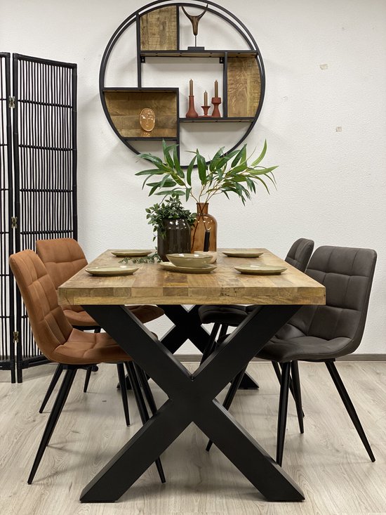 Eethoek Combideal mangohout rechthoek eettafel 200cm met 4 stoelen | bol.com