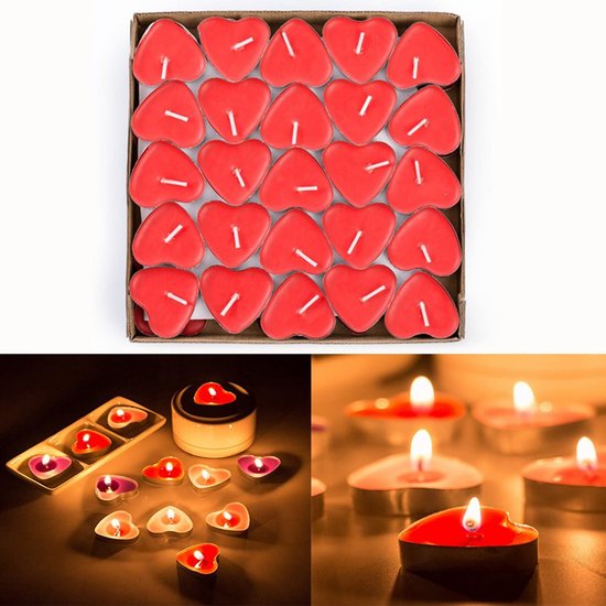 Set de 50 Bougies Chauffe-Plat VALENTINE Mariage Romantique Coeur Bougies  (Rouge)