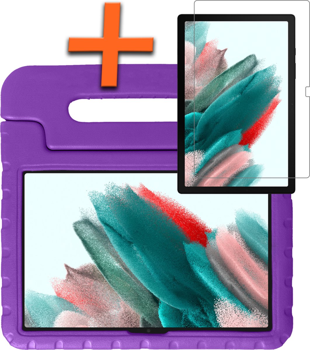 Hoesje - Geschikt voor Samsung Galaxy Tab A8 - Met Screenprotector - Kinderhoes Shockproof Bumper - Kidsproof Case - Tablet Hoes - Kinder Hoes Cover - Paars