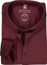 DESOTO slim fit overhemd - stretch pique tricot haifisch kraag - bordeaux rood melange - Strijkvrij - Boordmaat: 41/42