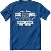 50 Jaar Legend T-Shirt | Zilver - Wit | Grappig Abraham En Sarah Verjaardag en Feest Cadeau | Dames - Heren - Unisex | Kleding Kado | - Donker Blauw - M