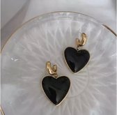 Fliex - oorbellen - hart - zwart - goudkleurig - Vintage look