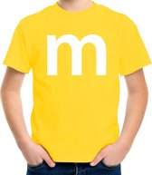 Letter M verkleed/ carnaval t-shirt geel voor kinderen - M en M carnavalskleding / feest shirt kleding / kostuum 146/152