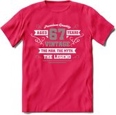 67 Jaar Legend T-Shirt | Zilver - Wit | Grappig Verjaardag en Feest Cadeau | Dames - Heren - Unisex | Kleding Kado | - Roze - XL