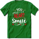 You Make My Heart Smile - Valentijn T-Shirt | Grappig Valentijnsdag Cadeautje voor Hem en Haar | Dames - Heren - Unisex | Kleding Cadeau | - Donker Groen - 3XL