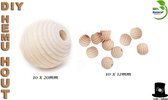 Bob Online ™ - Mixed Setje - 10 Stuks – 20mm + 10 Stuks – 12mm Ronde Natuurlijke Houten Honingraatkralen met ca. 8mm Gaatje (20mm) en met ca. 3mm Gaatje (12mm) - Bijenkorf Houten K