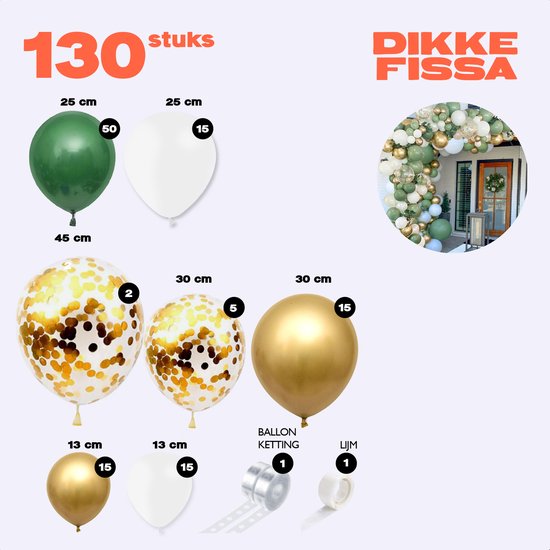 Dikke Fissa® - Alles in 1 Ballonnenpakket - 130 Stuks - Ballonnenboog Decoratie Feestpakket - Goud Wit Olijfgroen Ballonnen - Boog- Verjaardag - Huwelijk - 50 jaar - Babyshower versiering - Merkloos