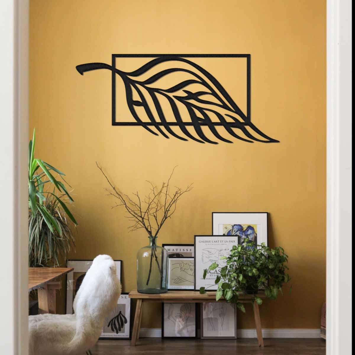 LSRDSGN - Wanddecoratie - Blad - Hout - Frame - Wall Art - Muurdecoratie - Woonkamer - Zwart - 120x52cm - Muur