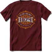 1974 The One And Only T-Shirt | Goud - Zilver | Grappig Verjaardag  En  Feest Cadeau | Dames - Heren | - Burgundy - XL