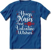 Hugs Kisses and Valentine Wishes - Valentijn T-Shirt | Grappig Valentijnsdag Cadeautje voor Hem en Haar | Dames - Heren - Unisex | Kleding Cadeau | - Donker Blauw - XL