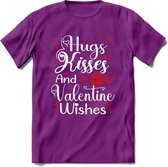 Hugs Kisses and Valentine Wishes - Valentijn T-Shirt | Grappig Valentijnsdag Cadeautje voor Hem en Haar | Dames - Heren - Unisex | Kleding Cadeau | - Paars - S