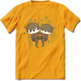 Love Otters - Valentijn T-Shirt | Grappig Valentijnsdag Cadeautje voor Hem en Haar | Dames - Heren - Unisex | Kleding Cadeau | - Geel - S