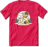 Knuffel kat Valentijn T-Shirt | Grappig Valentijnsdag Cadeautje voor Hem en Haar | Dames - Heren - Unisex | Kleding Cadeau | - Roze - XXL