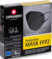 5x FFP2 N95 maskers | Zwart | Geproduceerd in de EU | FFP2 maskers | met CE markering | Gegarandeerd goede bescherming met PFE filtration >95%.