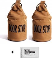 Aanbieding Deurstoppers van canvas met ring bruin set 2 stuks en pepermuntdoosje