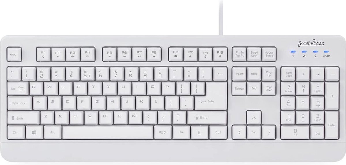 Perixx Periboard 517 W Afwasbaar toetsenbord - IP65 + SGS certificaat -Stofdicht toetsenbord - Industrieel toetsenbord - Waterdicht Toetsenbord - Anti Ghosting - QWERTY/US - Wit