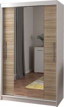 E-MEUBILAIR Zweefdeurkast Kledingkast Garderobekast met planken en kledingstang - 120x61x200 cm (BxDxH) - NOAH 04 (Wit+Sonoma)