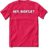 Hey, Biertje? T-Shirt | Bier Kleding | Feest | Drank | Grappig Verjaardag Cadeau | - Roze - S