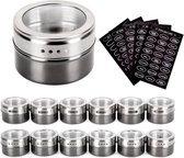 Nirabo® - Kruidenpotjes - Spice Jar - Kruidenkuik - Magnetisch - 12 stuks - Organisator - Kruidenrek