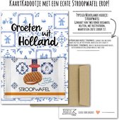 Kaartkadootje Typisch Nederlands -> Stroopwafel - No:03 (Groeten uit Holland-Delfts blauw-fiets) - LeuksteKaartjes.nl by xMar