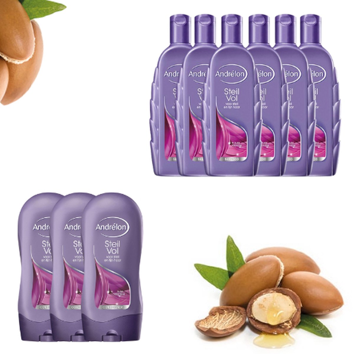 Andrelon Shampoo en Cremespoeling Steilvol Voordeelvepakking - 6x Shampoo 300 ml Steilvol - 3x Cremespoeling 300 ml SteilVol