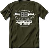 92 Jaar Legend T-Shirt | Zilver - Wit | Grappig Verjaardag en Feest Cadeau | Dames - Heren - Unisex | Kleding Kado | - Leger Groen - L