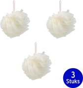 Relaxing Bad & Douche Puff - Netspons - Ø 12 cm - Set 3 Stuks wit