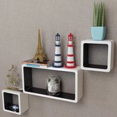 Decoways - Wandplanken kubus MDF zwevend voor boeken/dvd wit-zwart 3 stuks