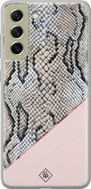 Samsung S21 FE hoesje siliconen - Snake print | Samsung Galaxy S21 FE case | Roze | TPU backcover transparant