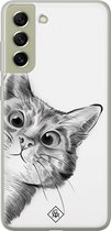 Samsung S21 FE hoesje siliconen - Peekaboo | Samsung Galaxy S21 FE case | wit | TPU backcover transparant