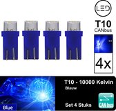 (Set 4 stuks) T10 Led Lamp Blauw  10000K COB  CANBus Foutloos 5W5 | W5W | Led Signal Light | 12V | 4X | 1000 Kelvin | Stadslicht | Kentekenplaat Verlichting | 194 168  BLUE | 10000