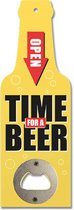 Muur Bier Opener - Muur Fles Opener Hout met Tekst - Met Quote ''Time For A Beer'' - Geel