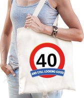 Verkeersbord / stopbord 40/veertig katoenen cadeau tas wit voor dames en heren - kado tas / verjaardag tasje / shopper