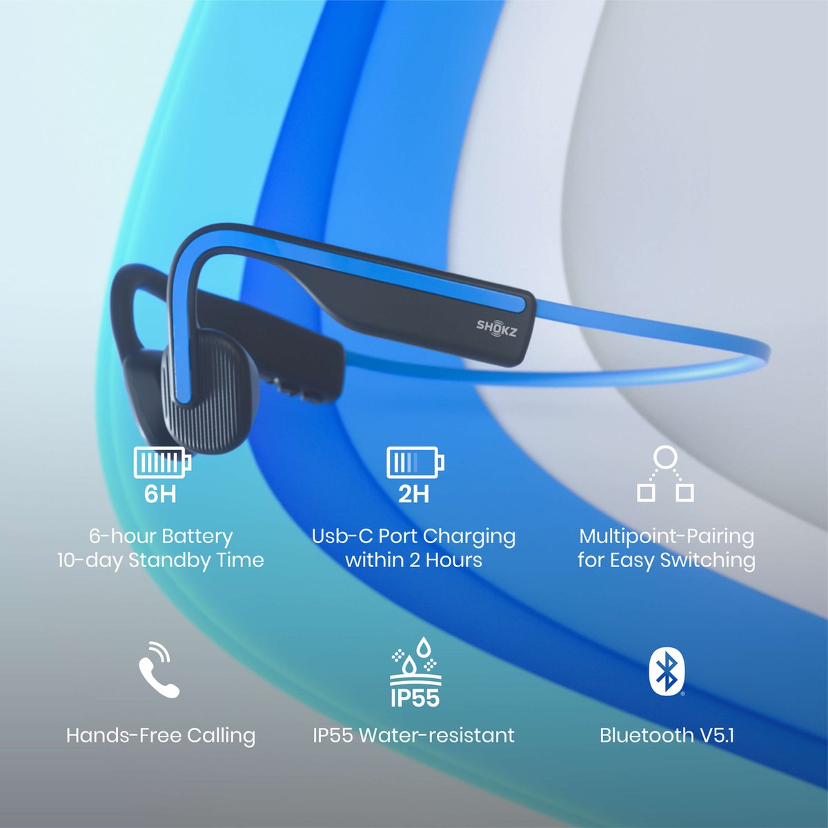 Shokz OpenMove - Bone Conduction - Sporthoofdtelefoon - Blauw thumbnail 6