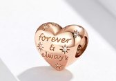 Zilveren Bedel Rose gold Hart | Bedel Liefde | Sieraad kleur Rose Gold | Forever en Always | Sterling zilver 925 | sieraad Kerst / Sinterklaas  Cadeau | Bedels Beads | Past op je P