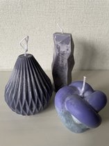Kaarsen - decoratieve kaarsen SET van 3 - knoop paars schaduw - geometrische druppel antraciet - cliff antraciet