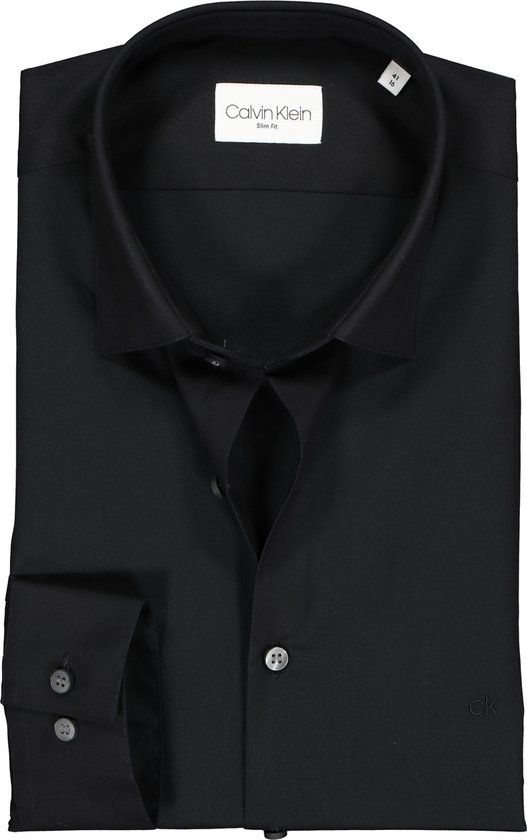 Calvin Klein slim fit overhemd - 2-ply stretch - black - Strijkvriendelijk - Boordmaat: 38