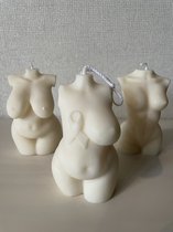 Kaarsen - decoratieve kaarsen SET van 3 - vrouwen lichaam - torso - curvy - fck cancer - pink ribbon - kanker - Enya - Ava - wit