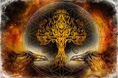 Celtic Tree - Canvas schilderij - Odin's Raven - 80x120cm - Wanddeco - Premium Canvas - Levensboom - Flower of life - Yggdrasil - Pagan - Heidens - Noors - Keltisch - Steampunk