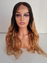 Braziliaanse Remy pruik 24 inch - real human hair - kleur 1B/ 27 blonde steil menselijke haren - 4x4 closure wig