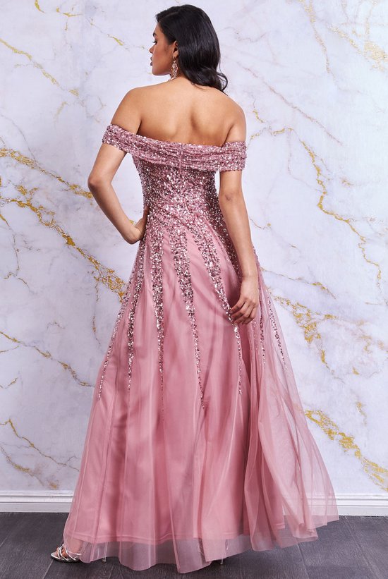 Speelse jurk met wijde rok en pailletten - Maat 40 - Roze | bol.com