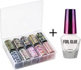 Nagel transfer folie nail art set (07) INCL. lijm- Nagelstickers -Nail art- Transfer folie lijm- Complete set 10 stuks INCL lijm