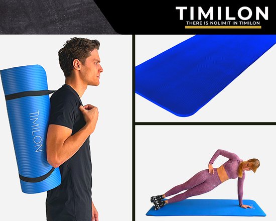 Timilon® - fitness mat - inclusief draagtas en draagriem - yoga mat - 180 x 61 x 1,5cm - Sportmat - blauw - Timilon
