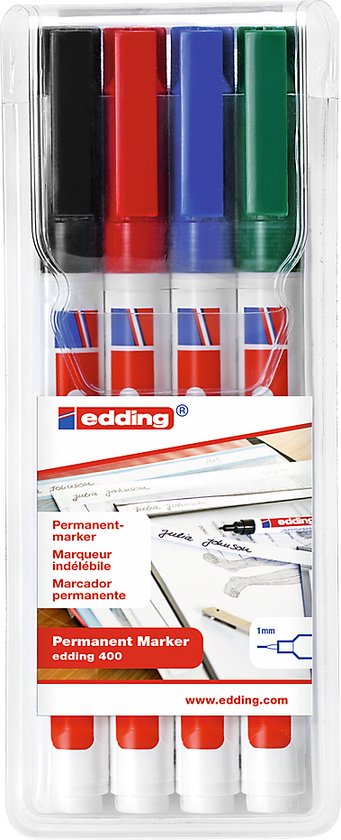 edding 400 Permanent Markers - 4 watervaste stiften - Fijne, ronde punt van  1 mm -... | bol.com