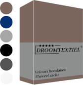 Droomtextiel Hoeslaken Velours Taupe ( Eenpersoons 80x200 cm ) 220 g/m2 Excellente Kwaliteit - Fluweel Zacht - 35 cm Hoekhoogte -  Rondom Elastiek -