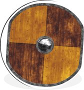 WallCircle - Wandcirkel - Muurcirkel - Houten schild van een Viking - Aluminium - Dibond - ⌀ 140 cm - Binnen en Buiten